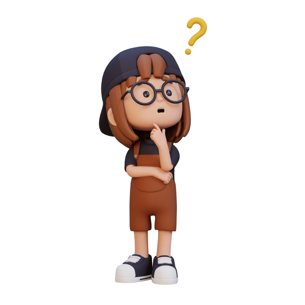 3D cute girl thinking clueless png