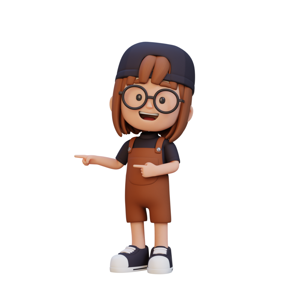 3D cute girl pointing hand to the side png