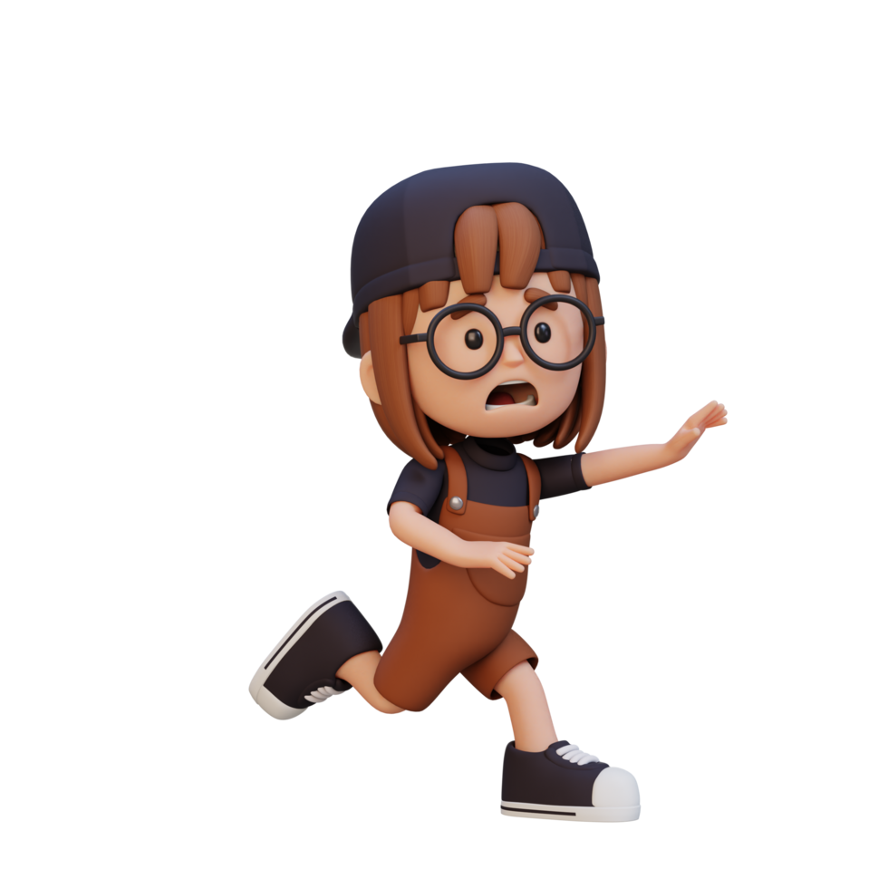 3D cute girl scary run png