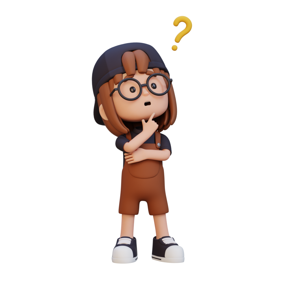 3D cute girl thinking clueless png