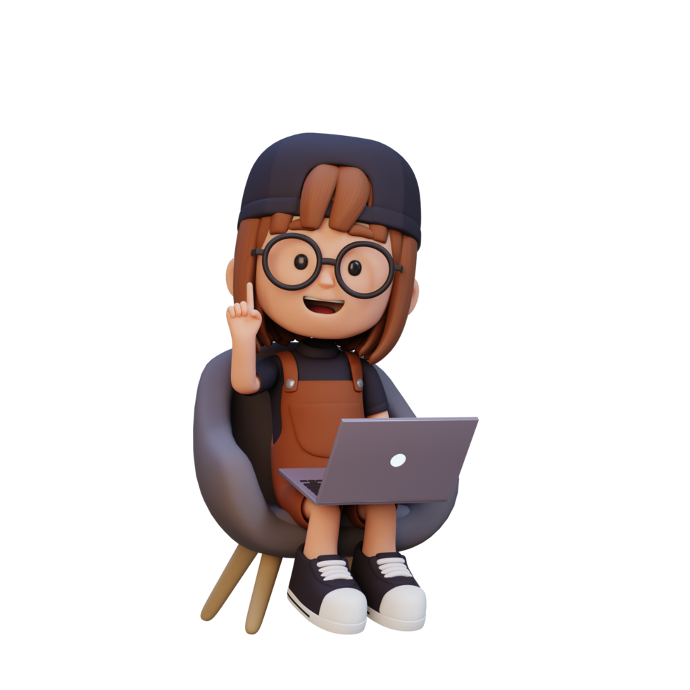 3D girl Character working on a Laptop png