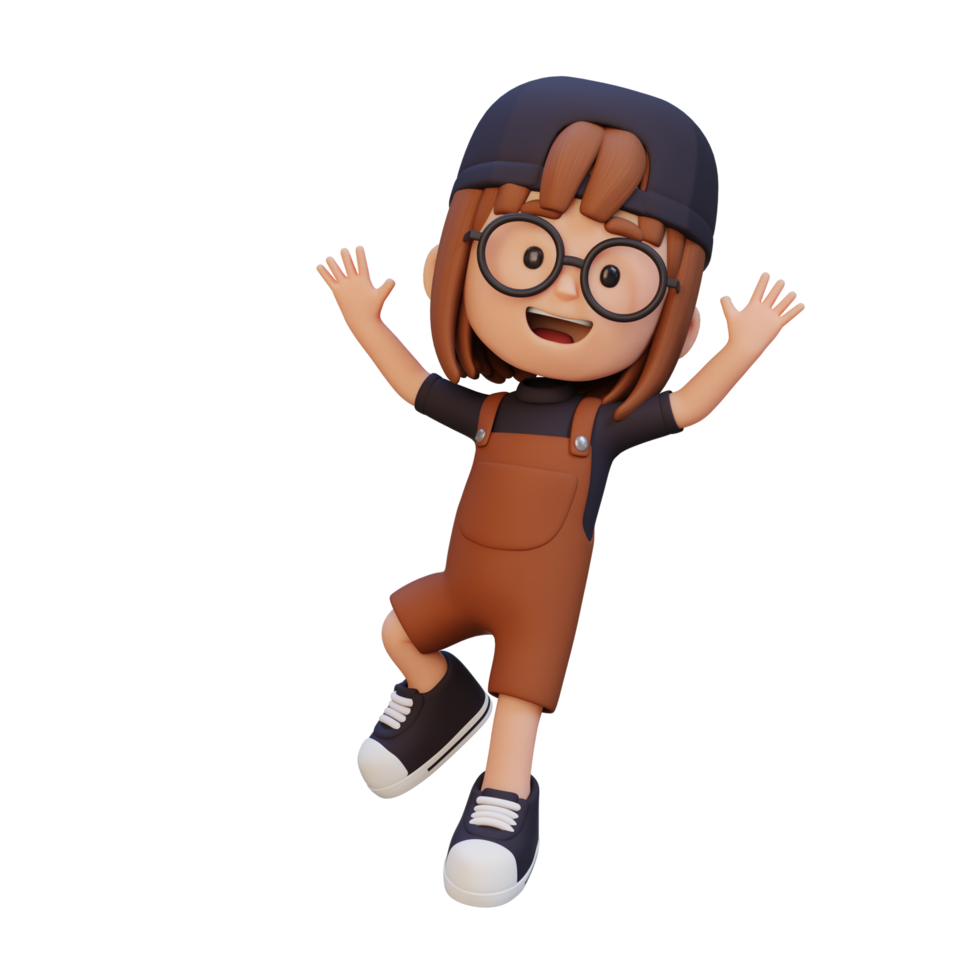 3D cute girl in jumping pose png