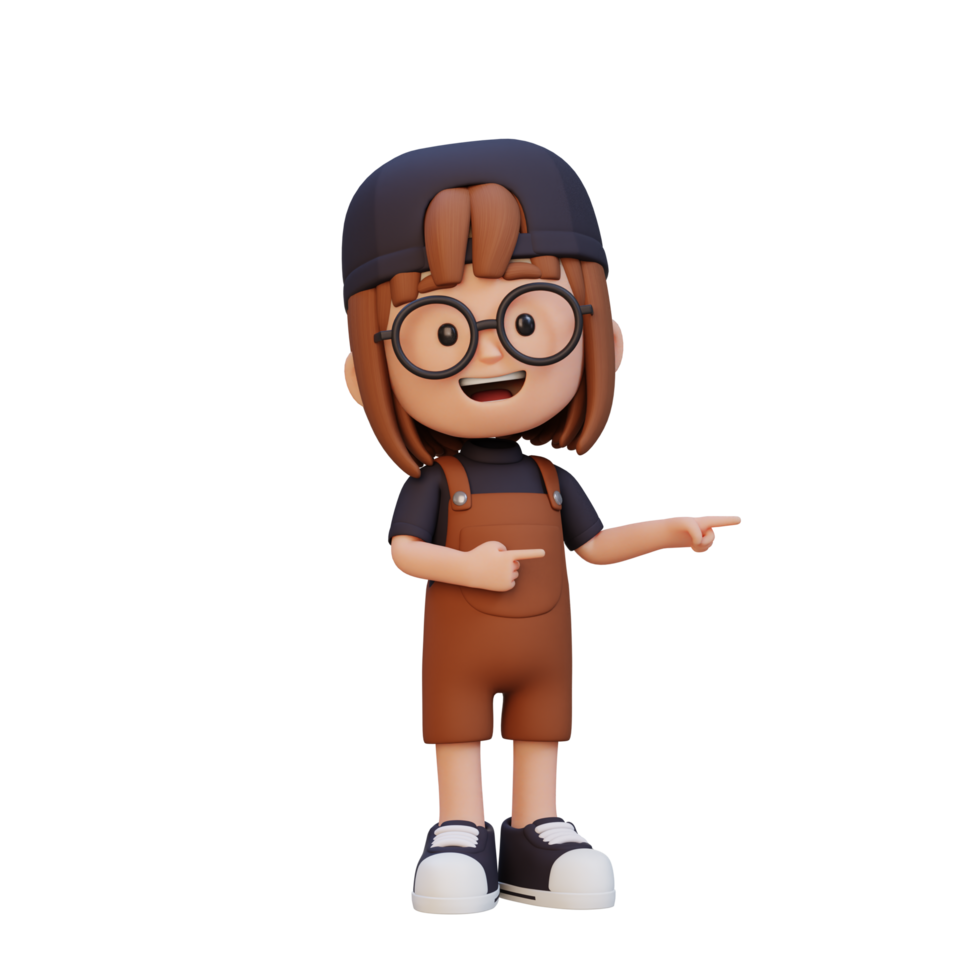 3D cute girl pointing hand to the side png