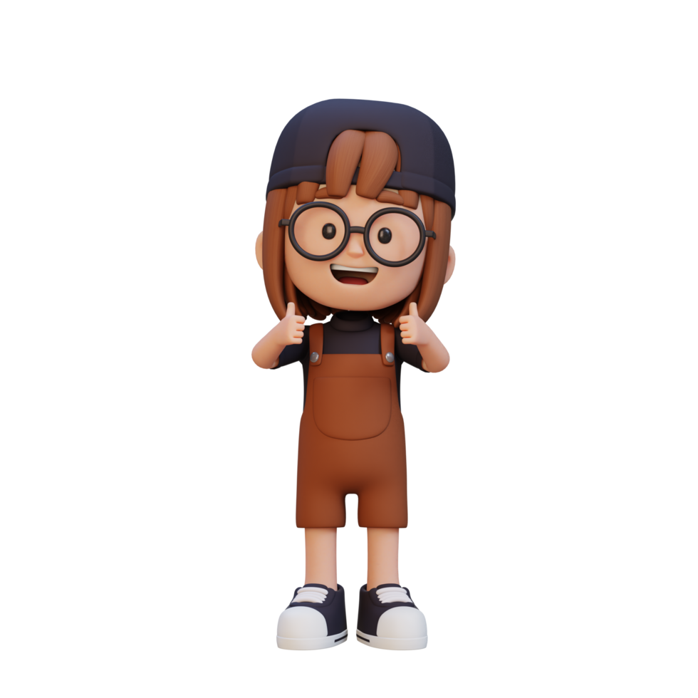 3D girl character give a thumbs up with cute happy face png