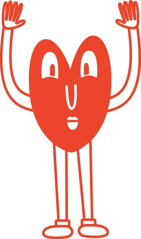 Red Funny retro bright groovy heart, illustration of playful love hearts for valentines day in line style vector