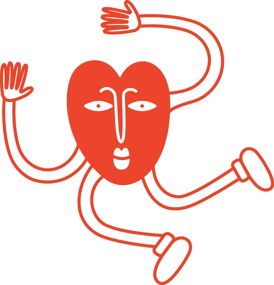 Red Funny retro bright groovy heart, illustration of playful love hearts for valentines day in line style vector