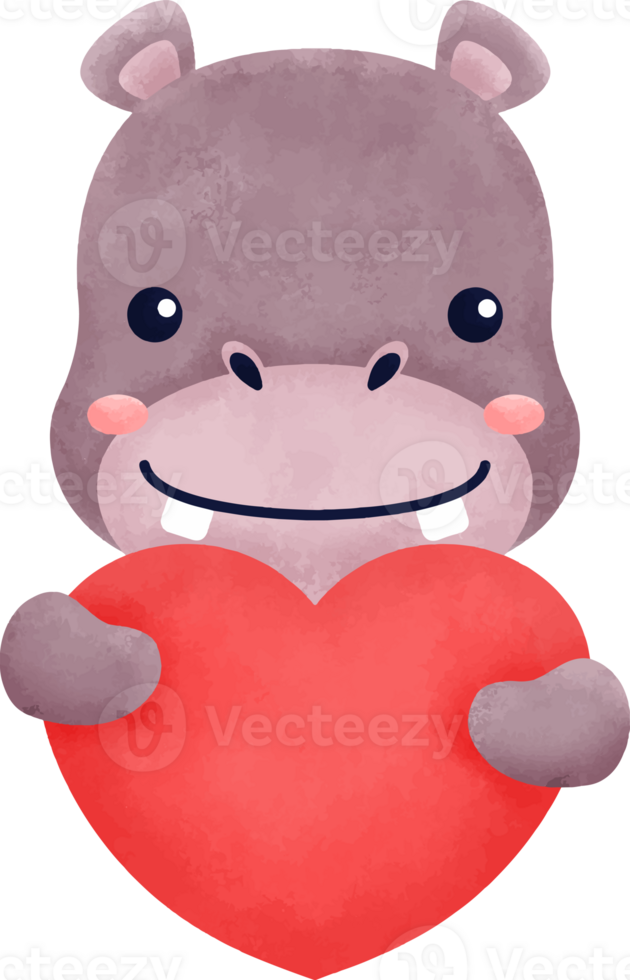 Hippo Animals Hug Valentine Heart Watercolor png