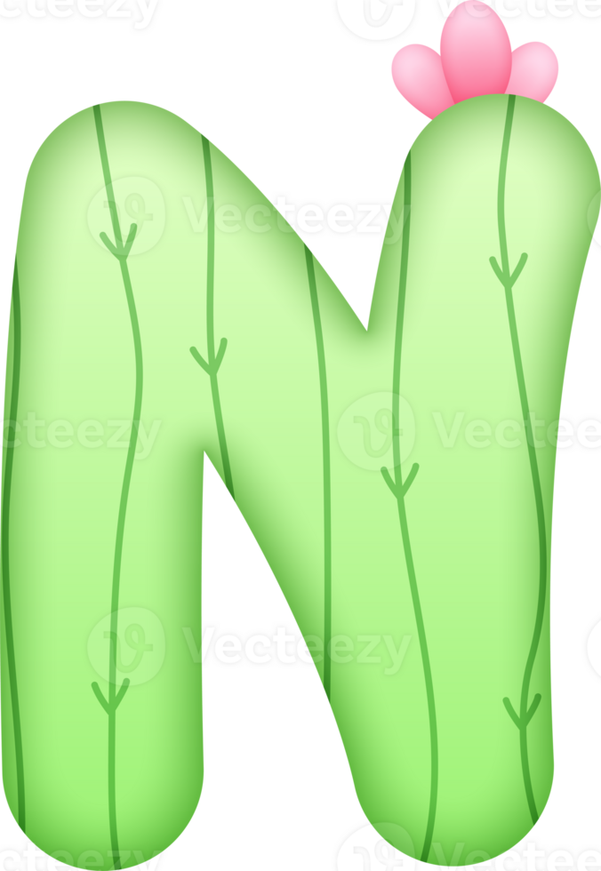 Cactus Alphabet Cute Letter N png