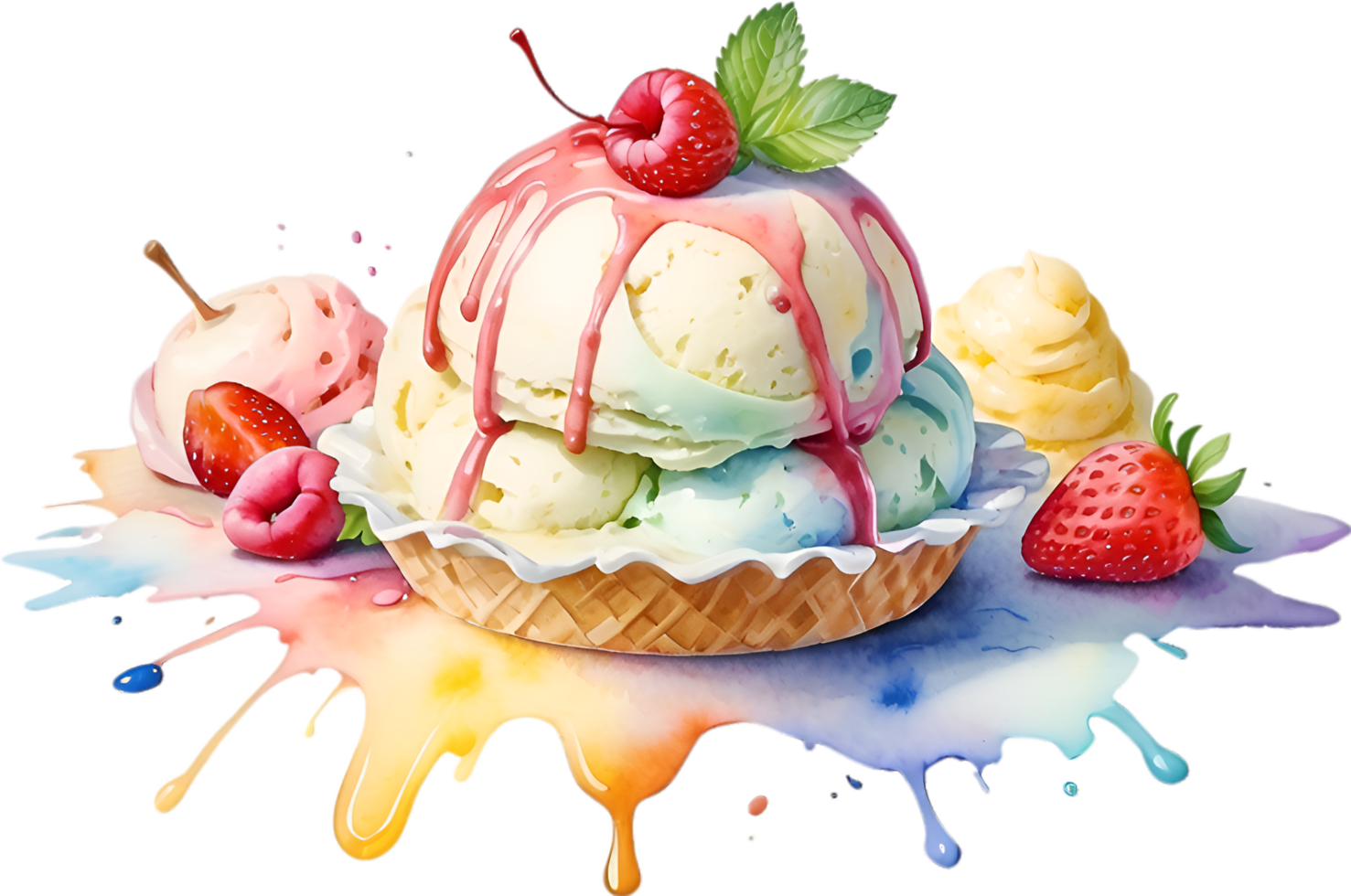 AI generated Delicious-looking Ice Cream painting. Ai-generated. png