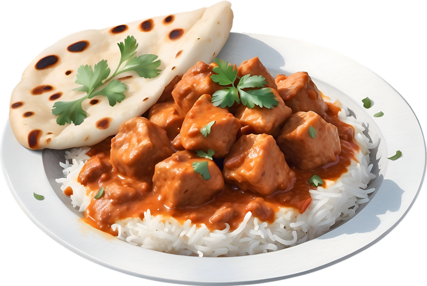 AI generated Watercolor painting of a delicious-looking Chicken Tikka Masala. Ai-generated. png