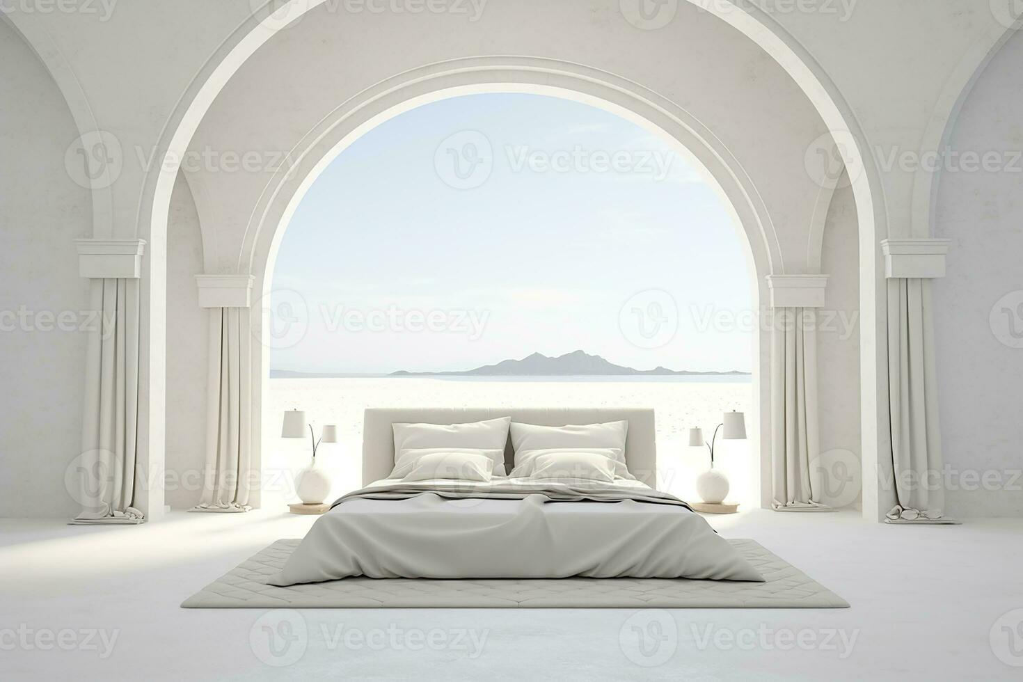 ai generado dormitorio interior diseño mínimo estético 3d prestados foto