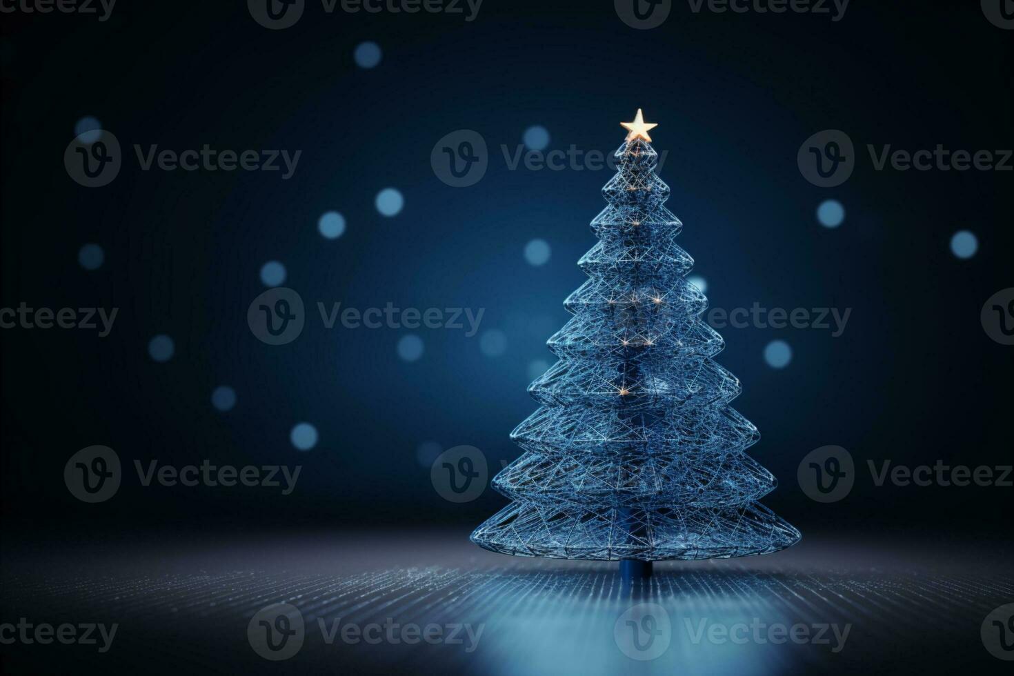 AI generated Abstract Blue shinny Christmas tree with bokeh background technology concept photo