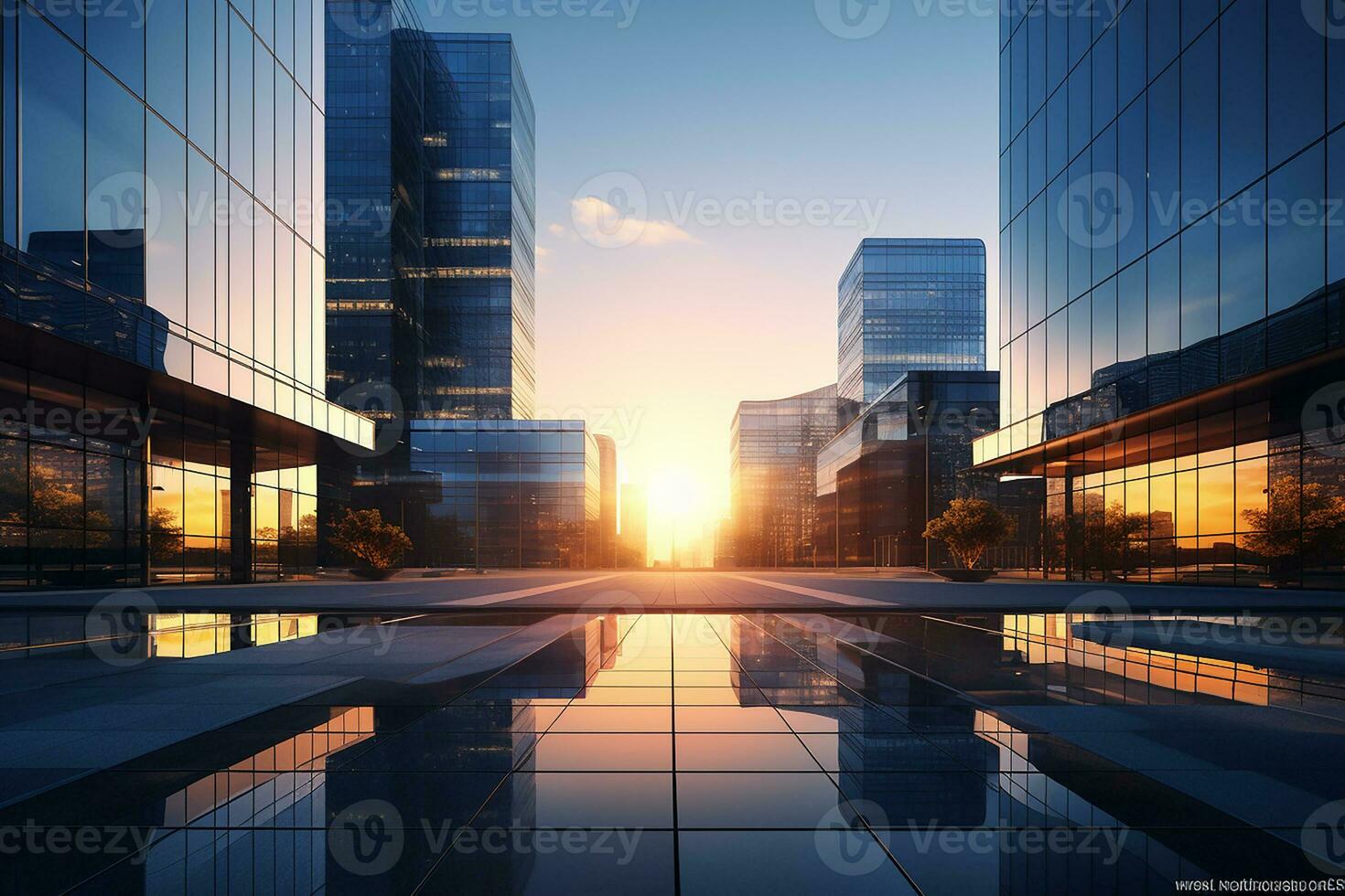 AI generated Modern business buildings in financial district photo