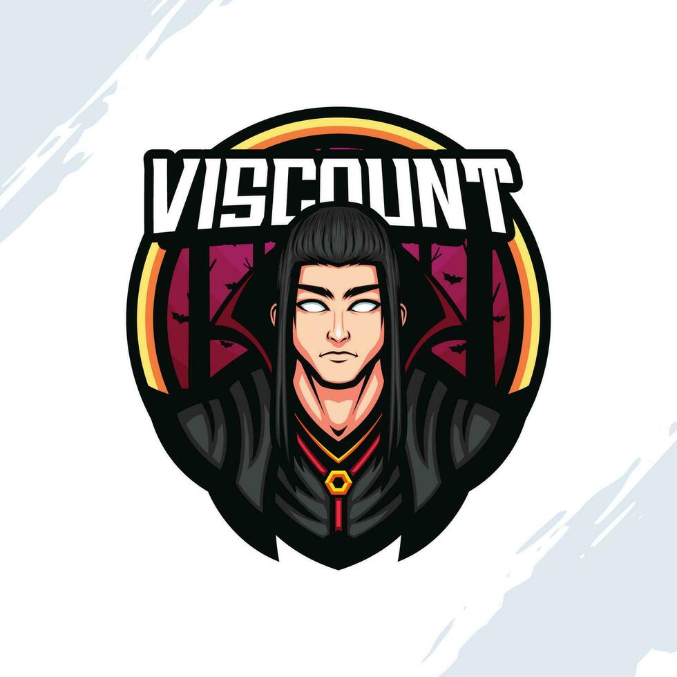 Mascot Logo of a Long Black Haired Vampire Wearing a Black Cape vector