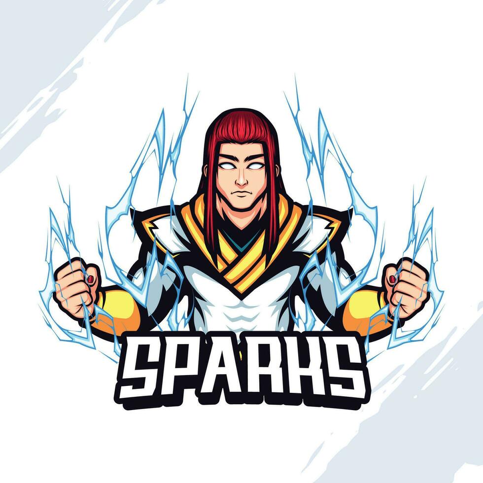 Long Red Haired Warrior Mascot Logo Wearing White Armor vector