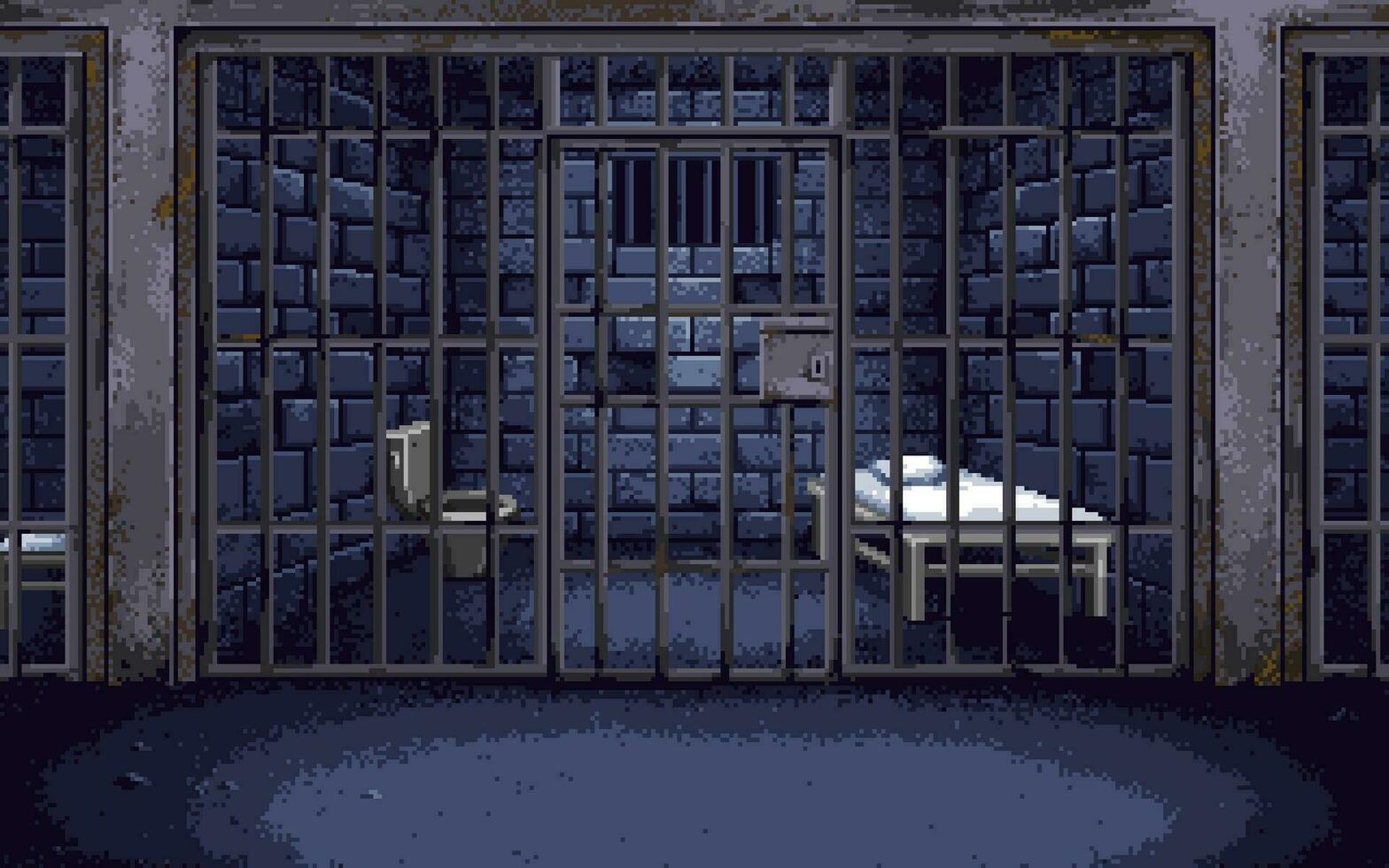Pixel art illustration Jail Prison background. Pixelated Prison. Police Jail Prison Background pixelated for the pixel art game and icon for website and video game. old school retro. vector