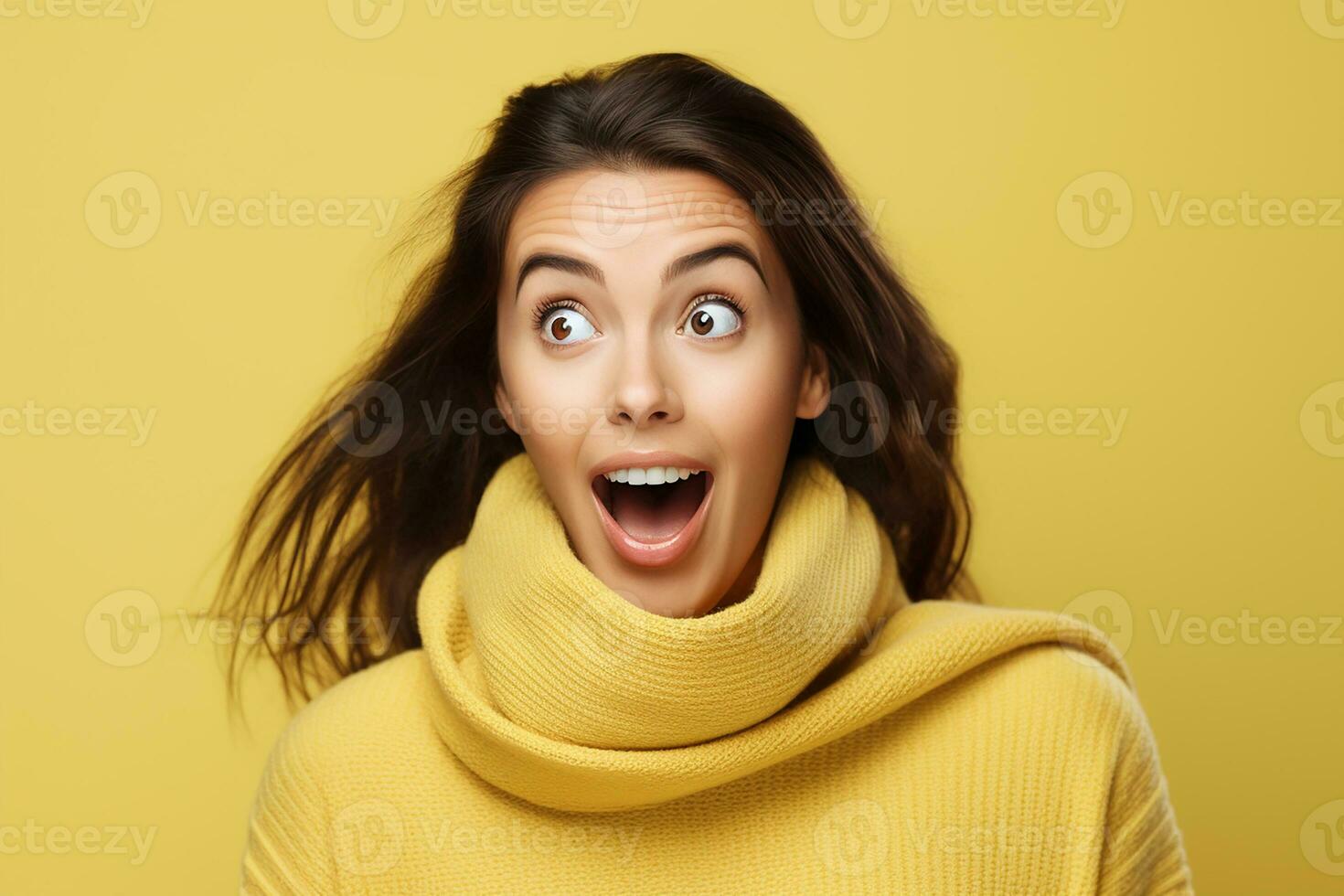AI generated Close-up portrait of frightened girl with big brown eyes photo