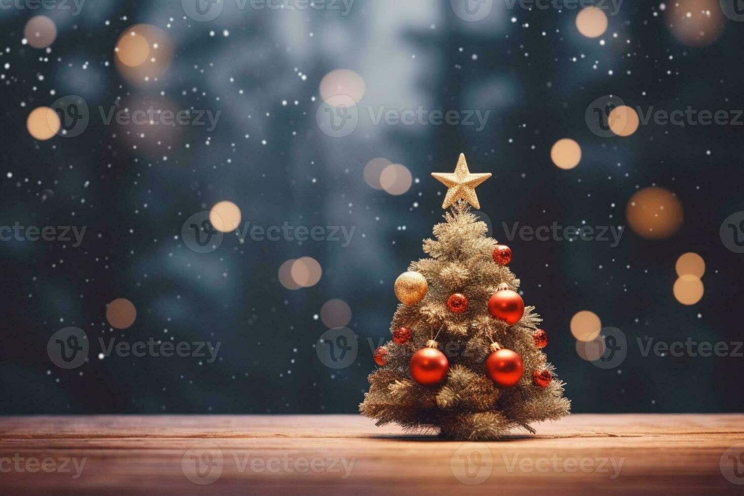 AI generated Decorated Christmas tree with copyspace photo