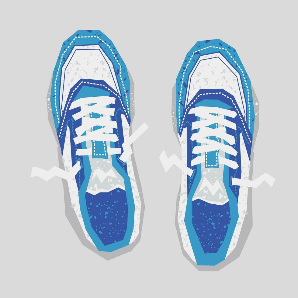 un par de Deportes zapatos, zapatillas ,arriba vista, plano estilo, nostálgico realismo aislado vector ilustración.