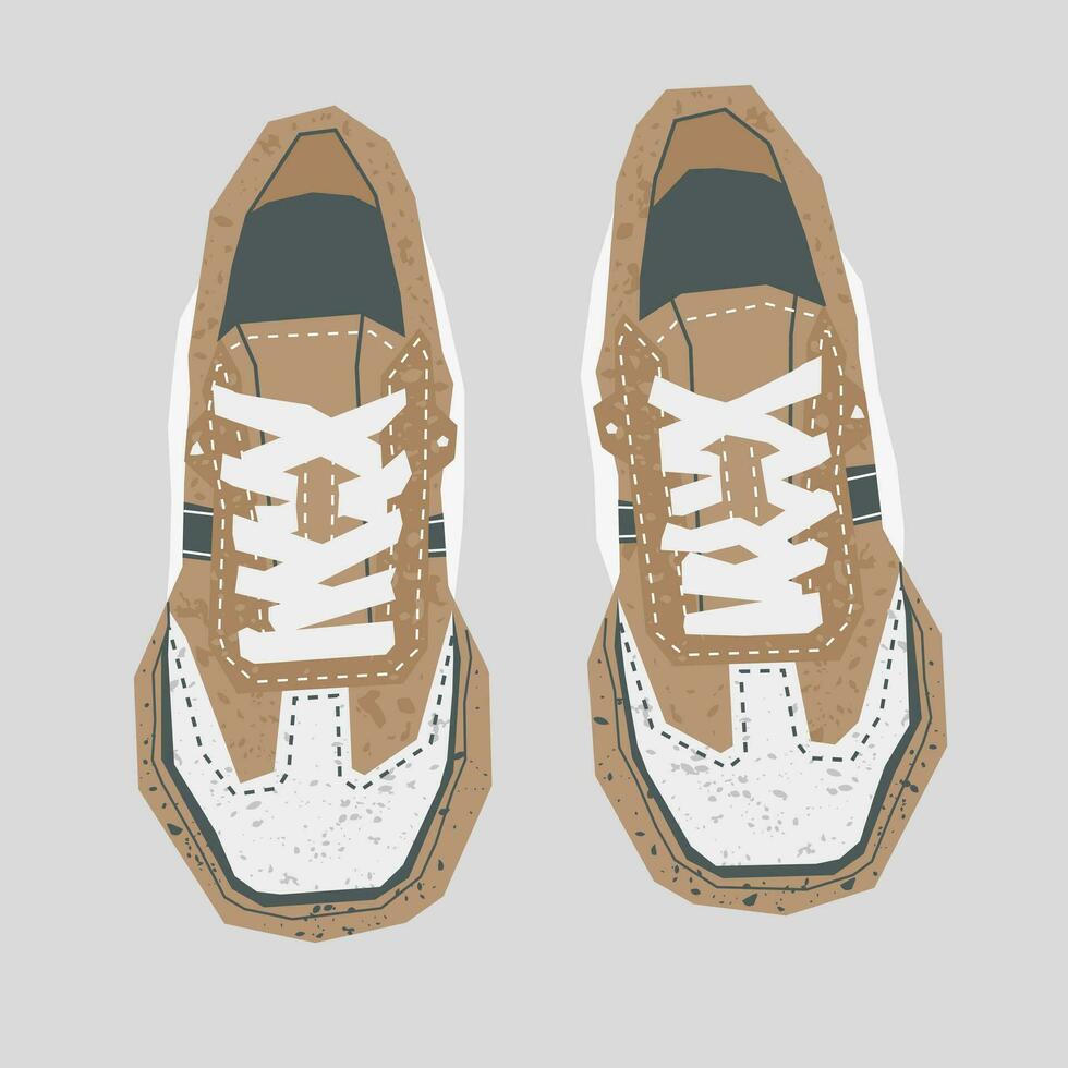 A Pair of Vintage Style Sneakers ,Sports Shoes, Top View, Flat Style, Nostalgic Realism - Isolated Vector Illustration.