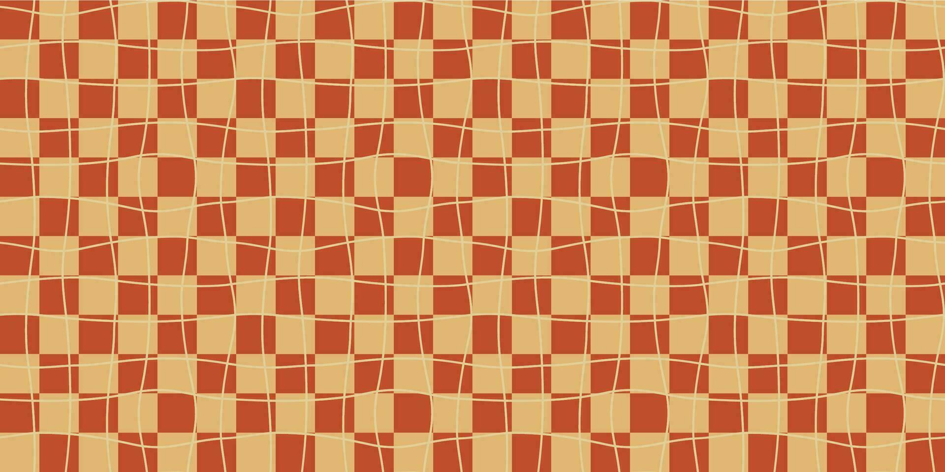 A retro style seamless pattern with a 60-70s aesthetic design and checkered vector background. Print surface for textiles, wrapping, and webs.