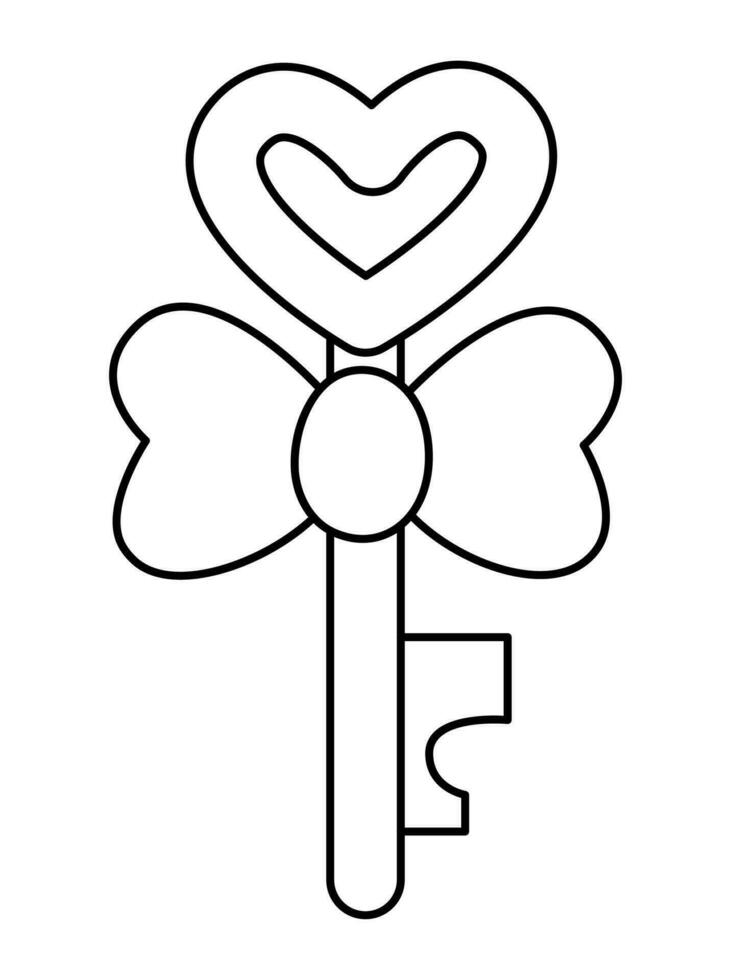 Vector black and white key icon. Beautiful line lock element tied with ribbon and bow isolated on white background. Wedding or marriage symbol illustration or coloring page