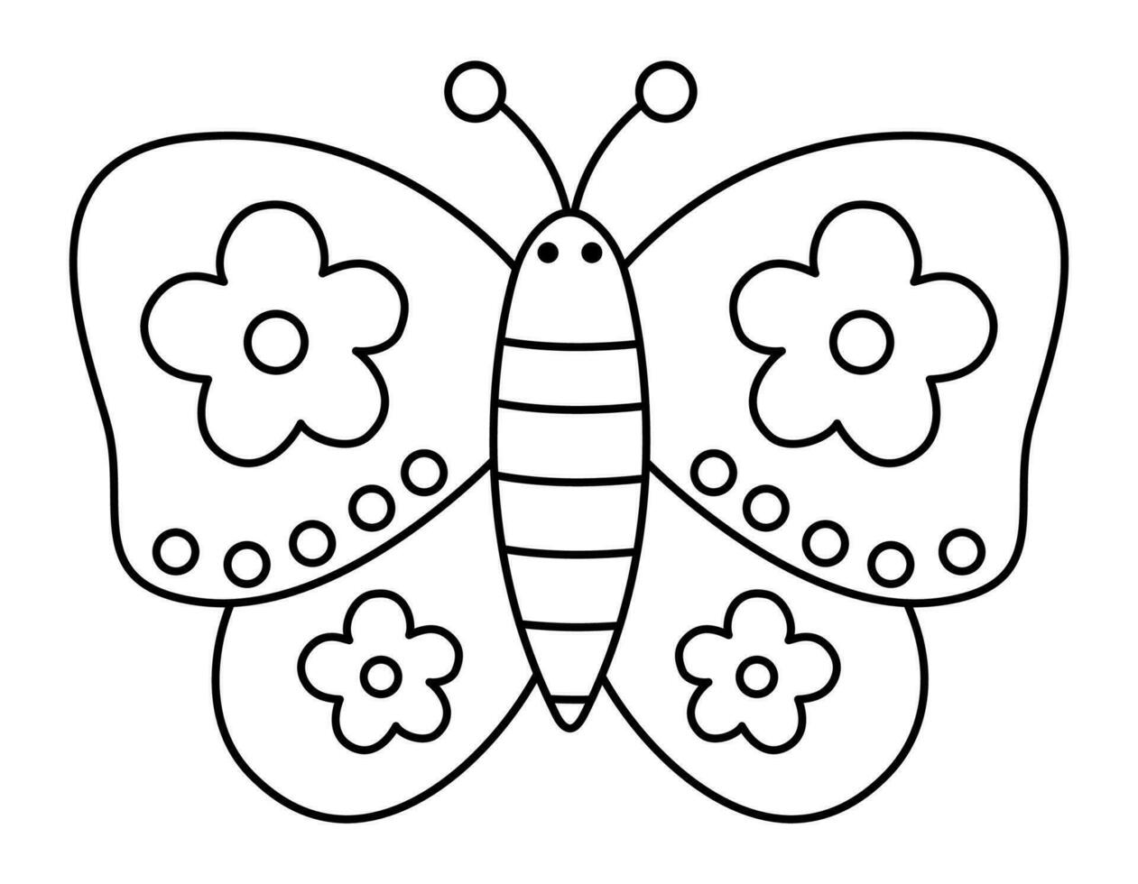 vector negro y blanco linda decorado mariposa con flores linda línea Boda insecto. gracioso animal clipart elemento o colorante página