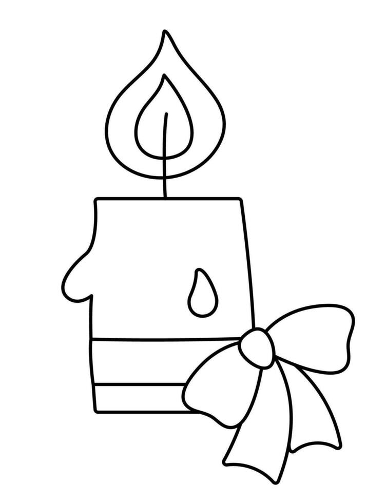 Vector black and white candle with ribbon and bow isolated on white background. Cute funny Christmas or wedding illustration. New year or marriage line symbol or coloring page