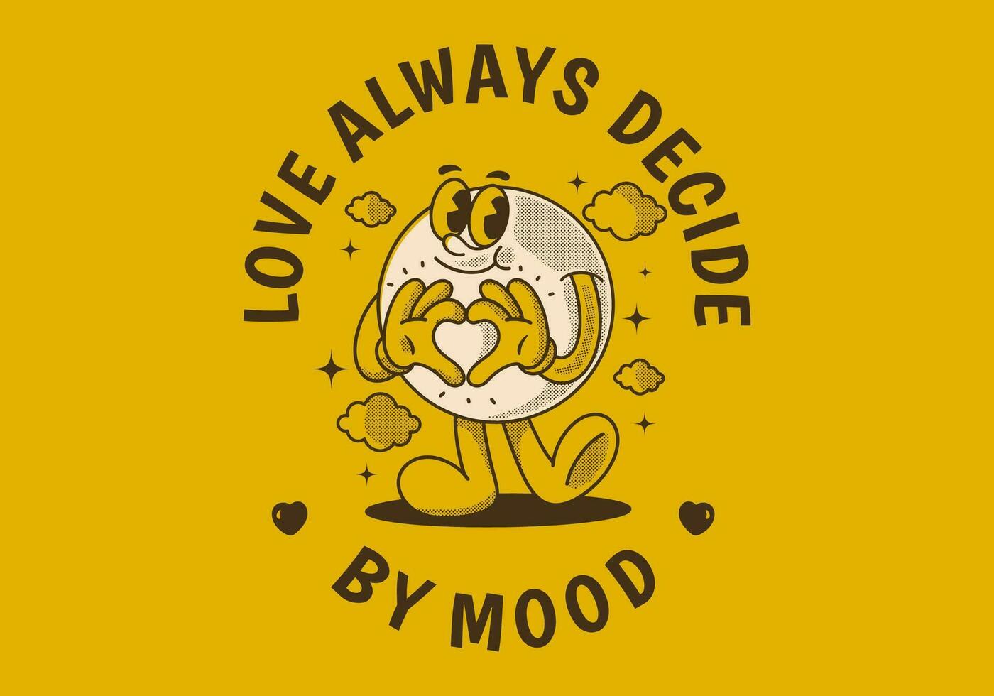 Love always decide by mood. Ball character with happy face, hands forming heart sign vector