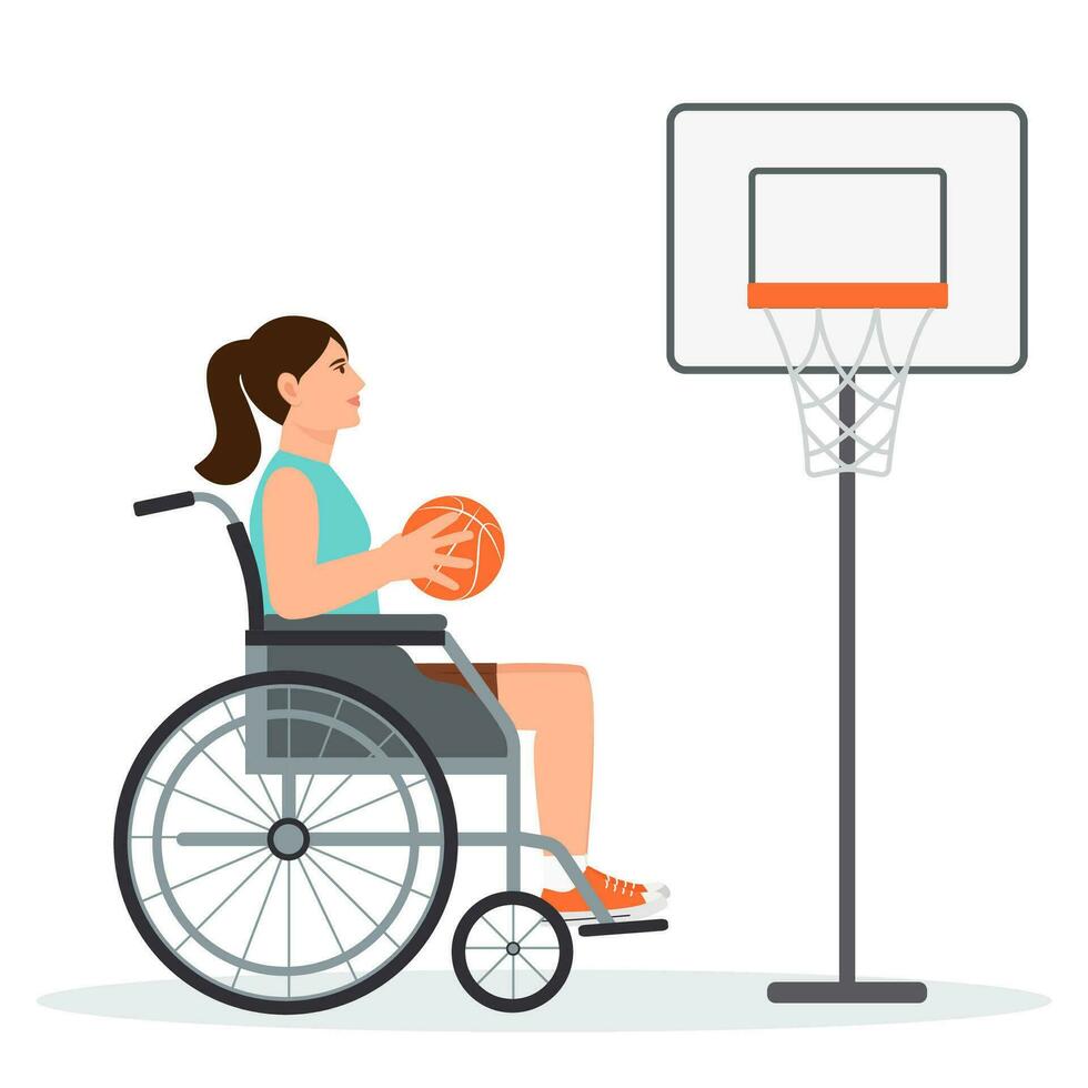 Adaptive sports for disabled people. Isolated vector illustration Basketball player in a wheelchair holds a ball. Adaptive sports for people with disability. Isolated vector illustration