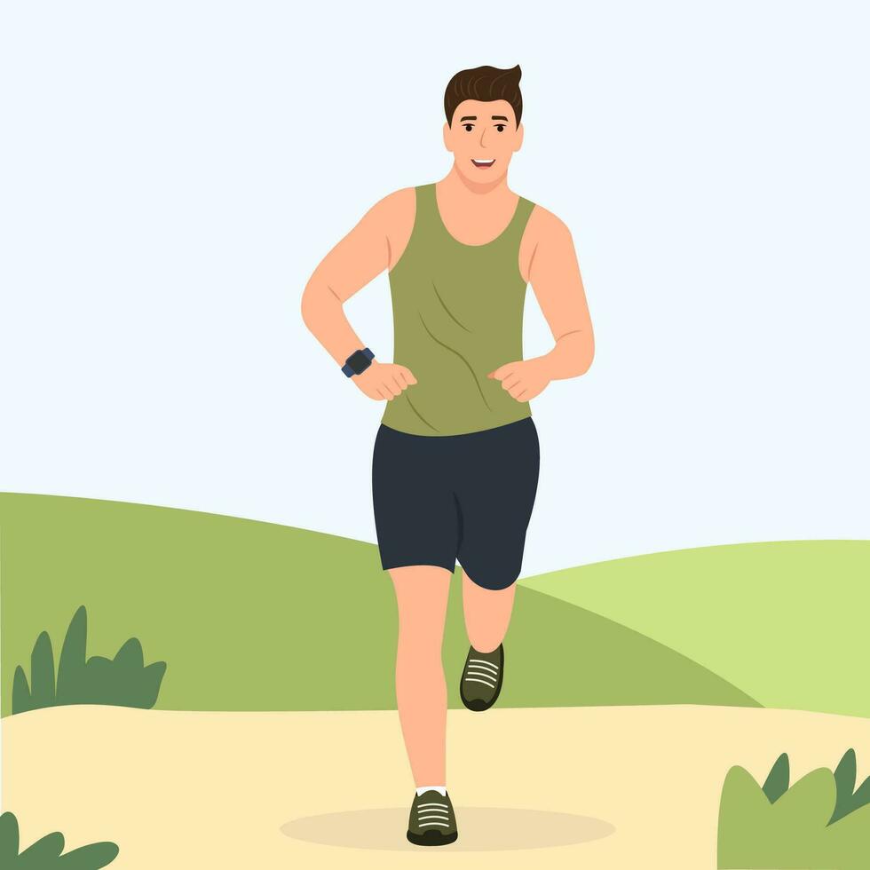 Attractive young manl running. Fitness and healthy lifestyle concept. vector