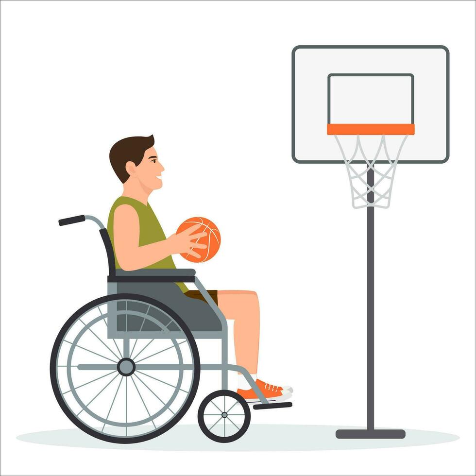 hombre con invalidez en silla de ruedas jugando baloncesto. adaptado Deportes para discapacitado gente. aislado vector ilustración