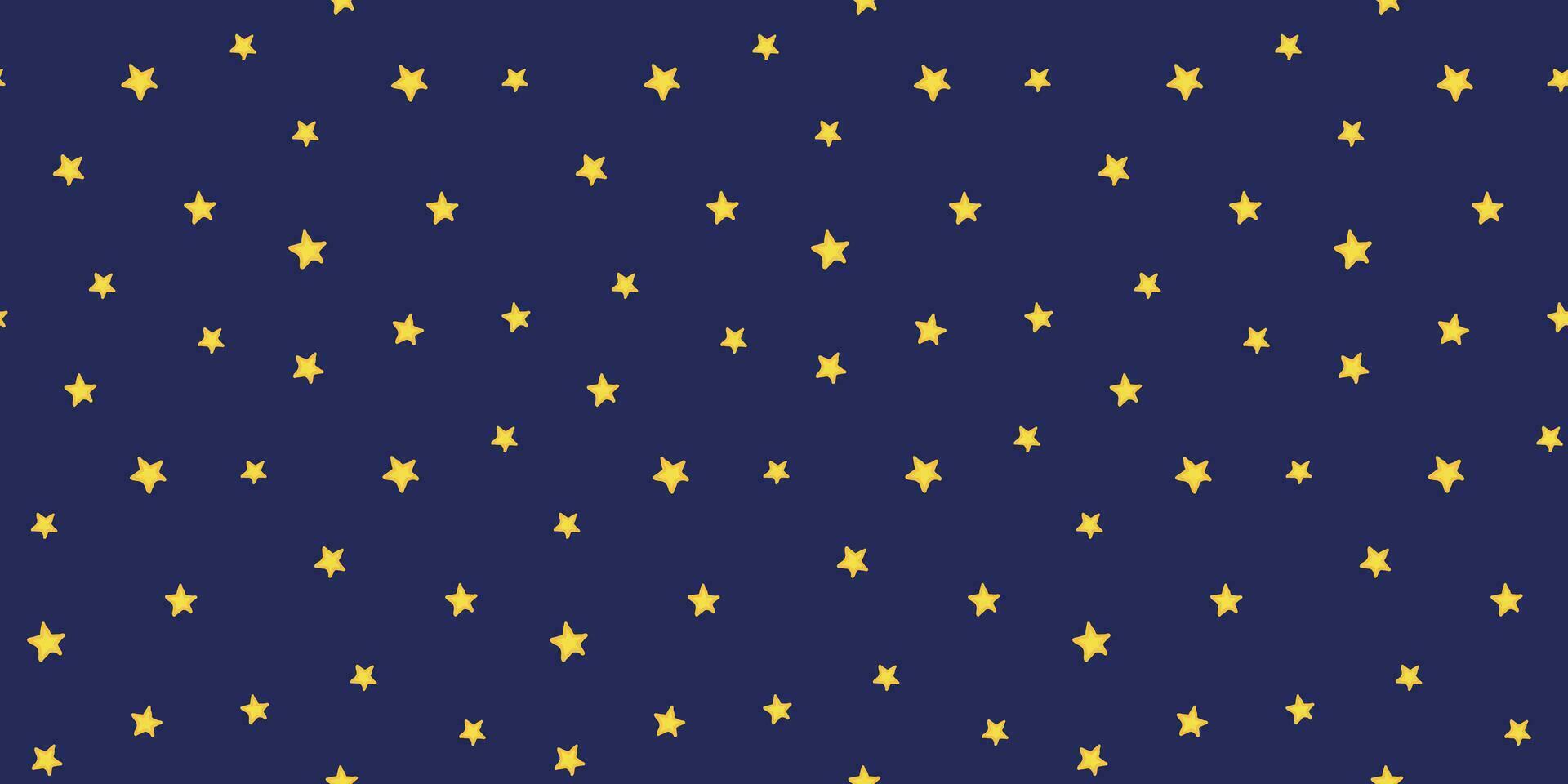 Star Sky Seamless Pattern. Night Dark Blue Vector Background with Bright Yellow Stars. Simple Doodle Illustration for Wallpaper, Fabric, or Wrapping Paper
