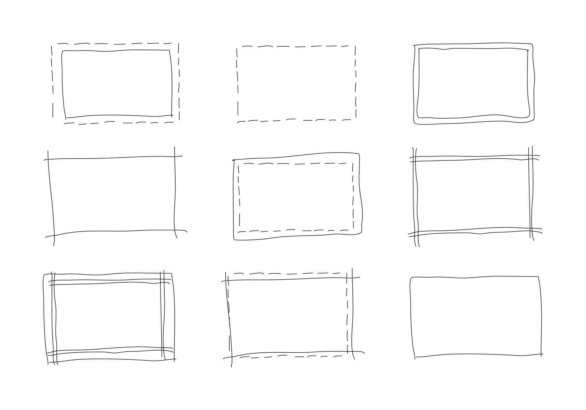 Set of hand drawn rectangle frames. Simple doodle rectangular shapes