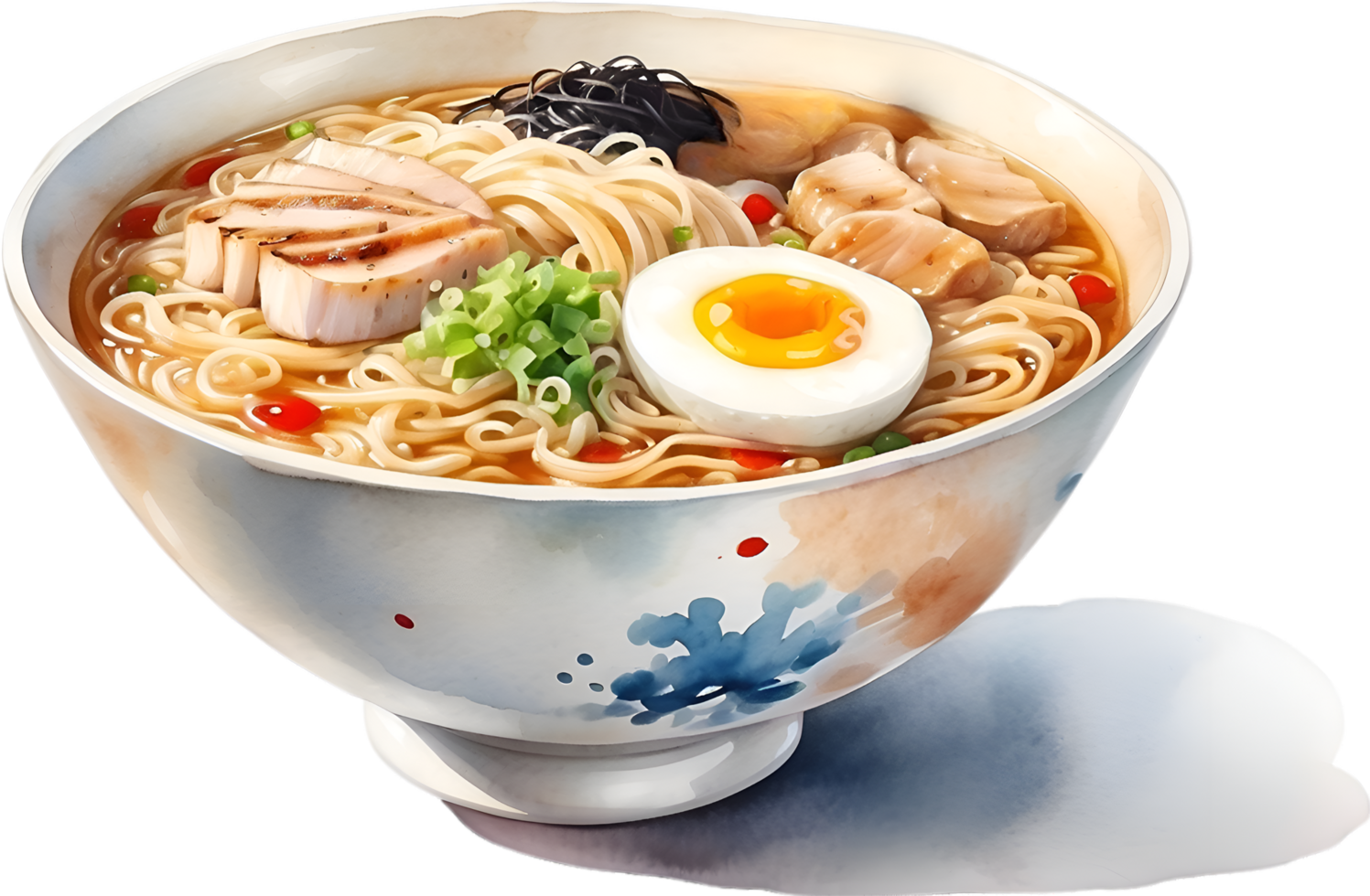AI generated Watercolor painting of a delicious-looking Ramen. Ai-generated. png