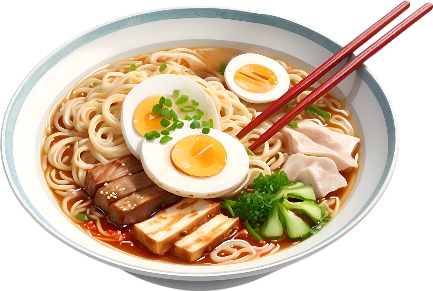 AI generated Watercolor painting of a delicious-looking Ramen. Ai-generated. png