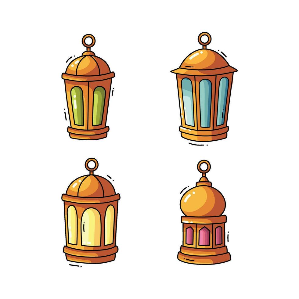 Set Ramadan Lanterns Lineart isolated on a white background vector