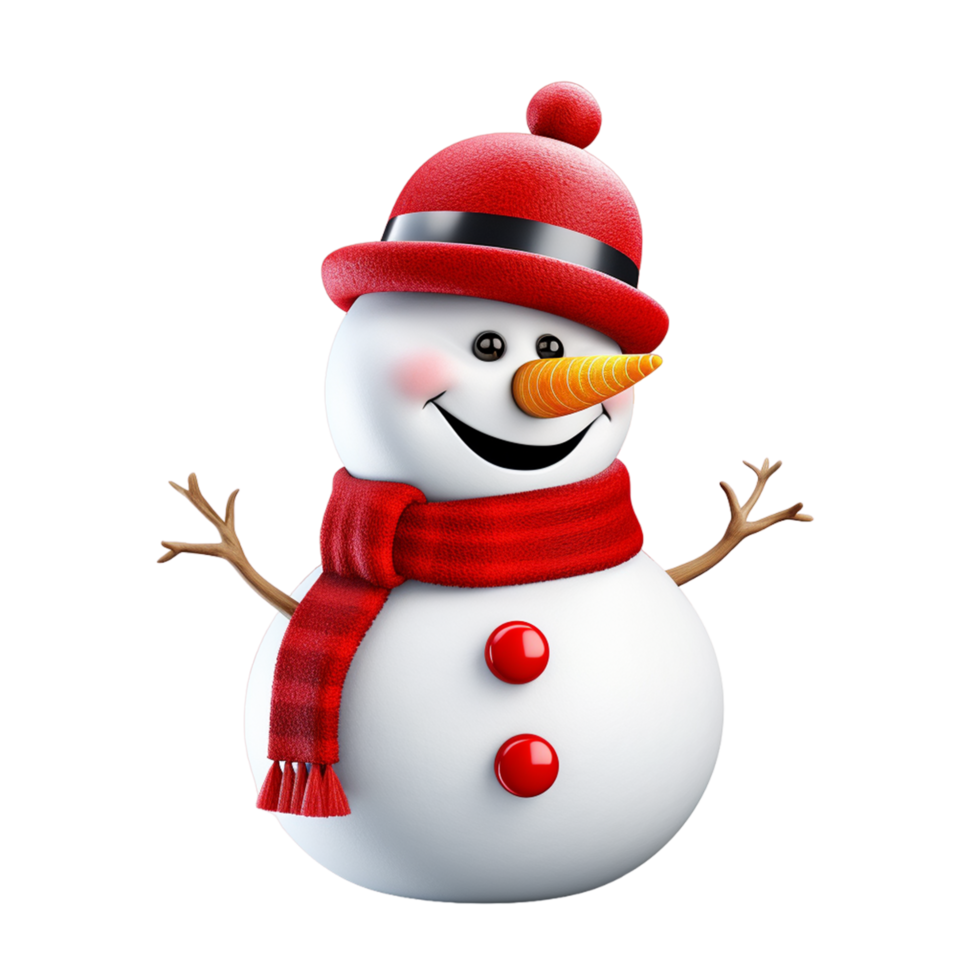 ai gegenereerd een sneeuwman met een rood haarband en vader Kerstmis kap staat alleen png