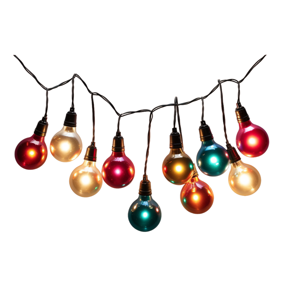 AI generated Christmas lights, set of color Xmas garlands, festive decorations isolated on a transparent background png