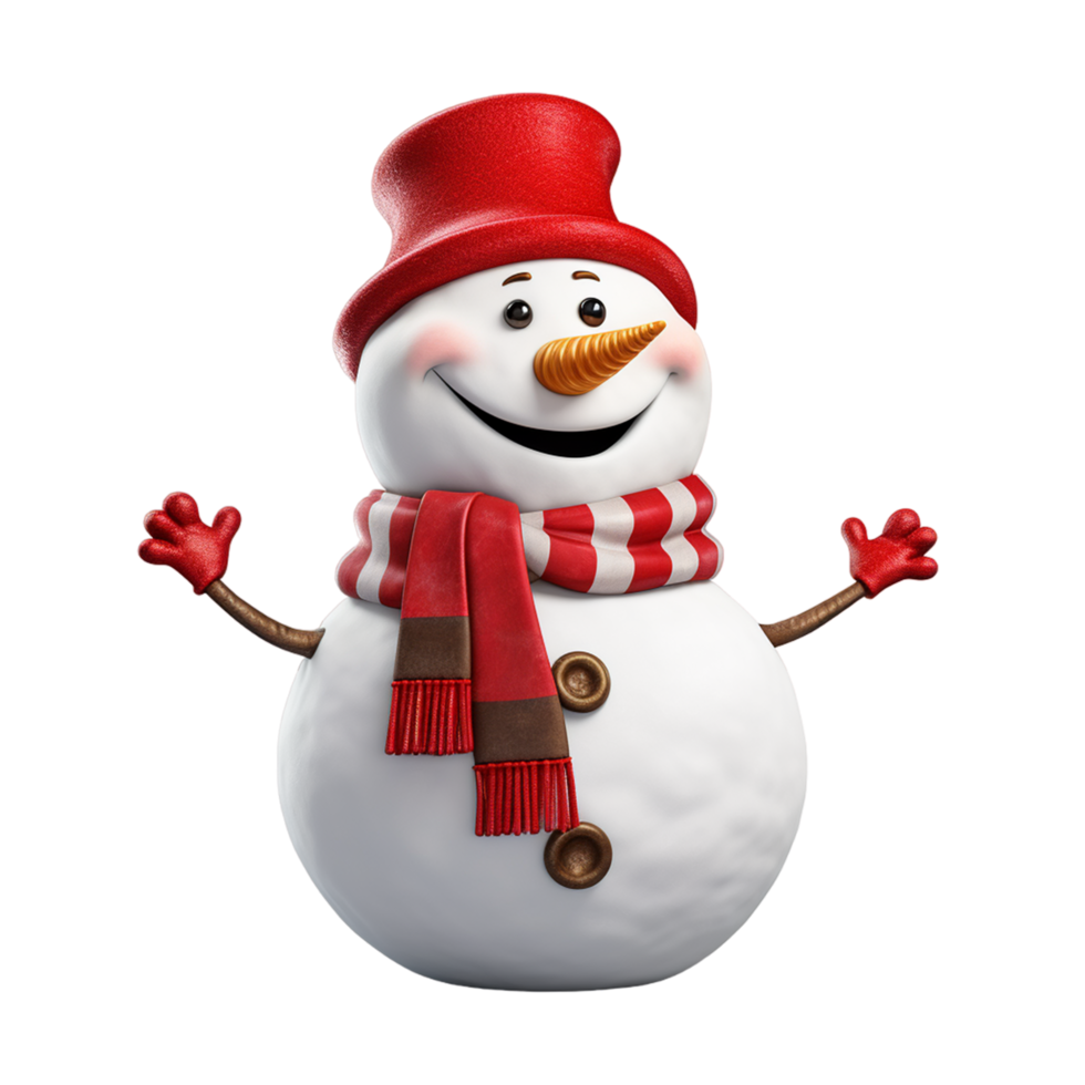 AI generated Snowman with red hat in happy mood png