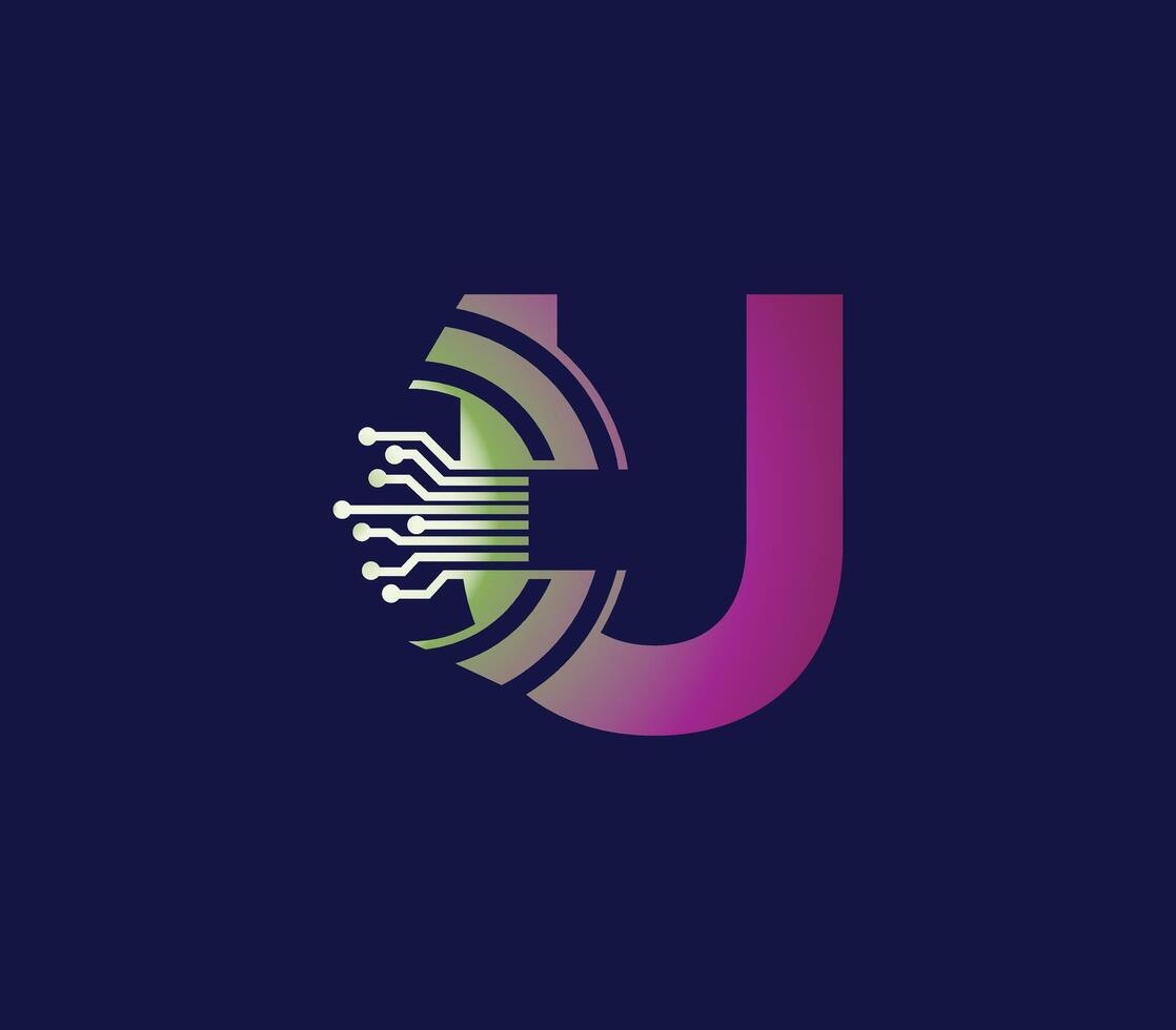 U letter Technology logo design. with Communication Service. Modern Design vector