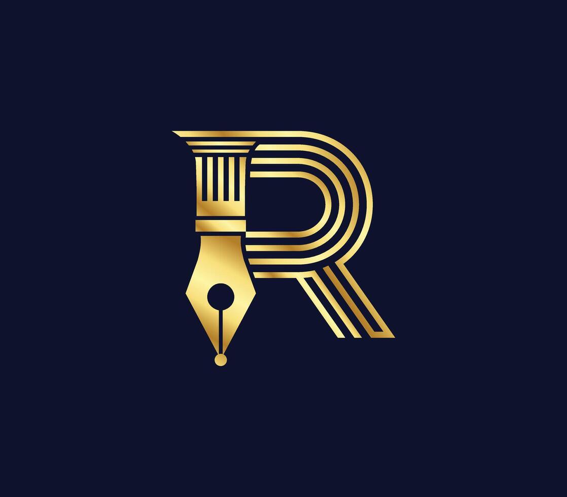 R letter Lawyer logo with creative Design Gold Color vector