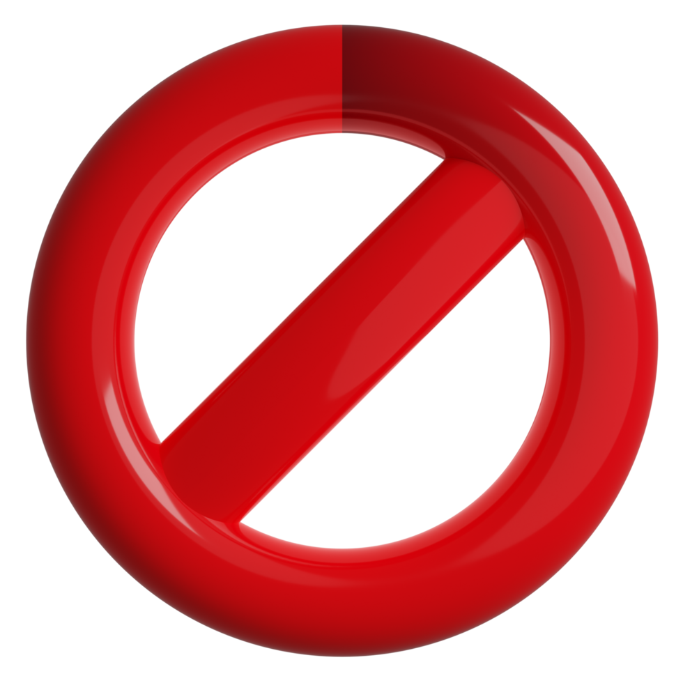 3D rendered red prohibited or not allow or alert icon design with transparent background. png