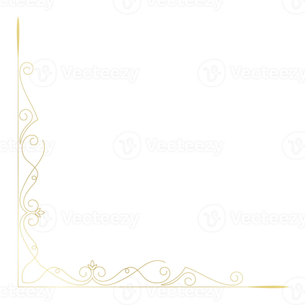 Vintage corner lines in the shape of gold rolled flowers are made into a baroque style frame. png