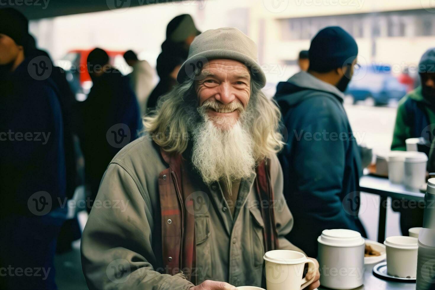 AI generated Breaking Bread Together - Joyful Mealtime for the Homeless photo