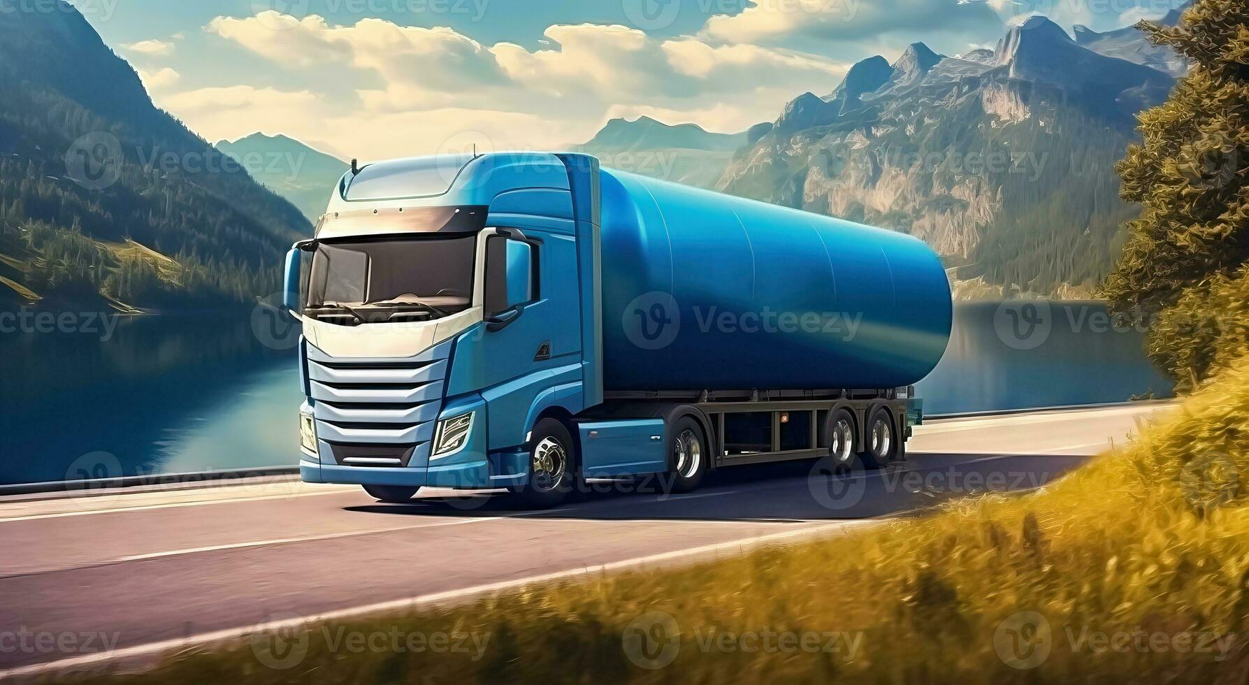 AI generated Modern Freight Truck on a Scenic Journey photo