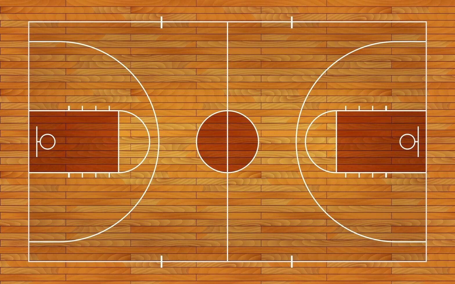 piso de la cancha de baloncesto con línea sobre fondo de textura de madera. ilustración vectorial vector