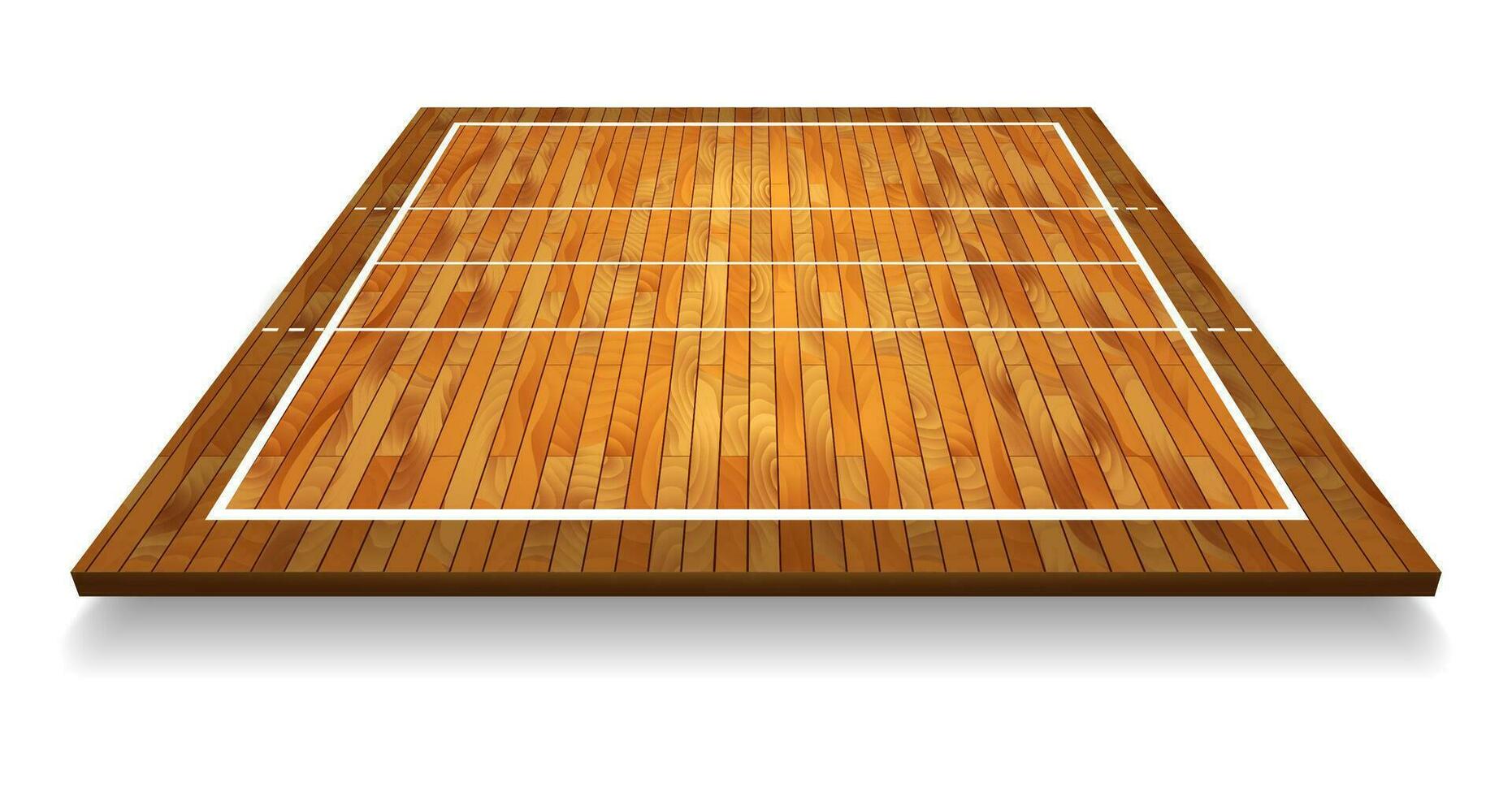 An illustration of an aerial view of a hardwood with perspective volleyball court. Vector EPS 10