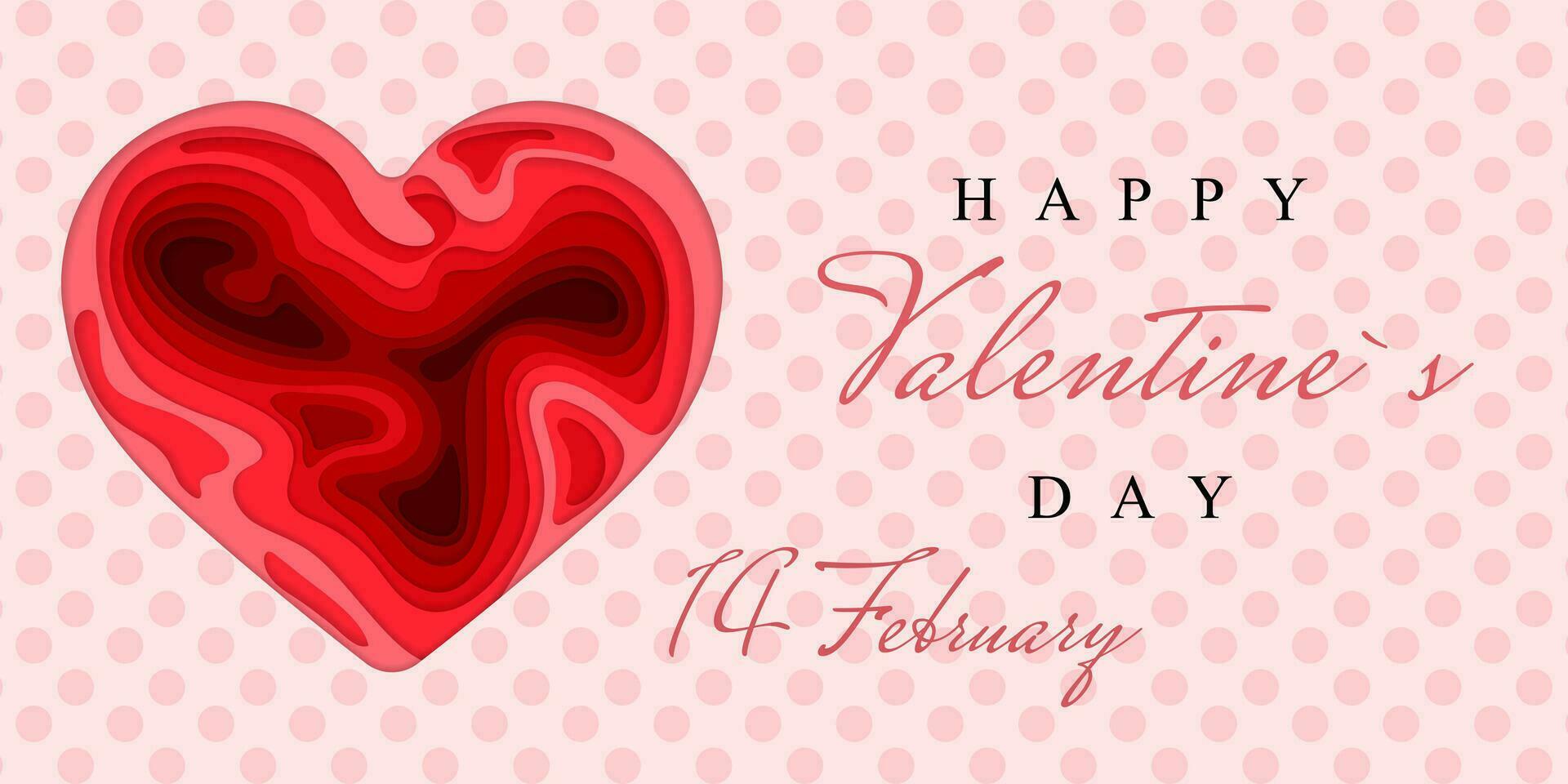 Happy Valentines Day. 3d paper cut heart concept design  greeting card. Paper carving heart shapes with shadow. February 14. Vector illustration
