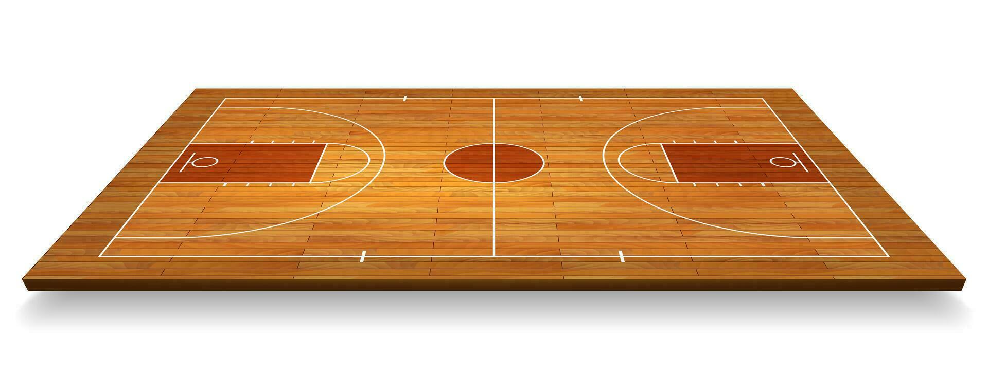 Perspectiva del piso de la cancha de baloncesto con línea sobre fondo de textura de madera. ilustración vectorial vector